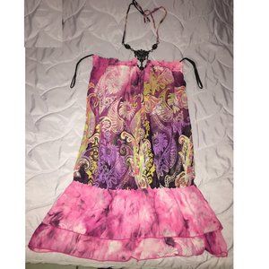 Pink Tank Top with Halter Strings and Jewels
